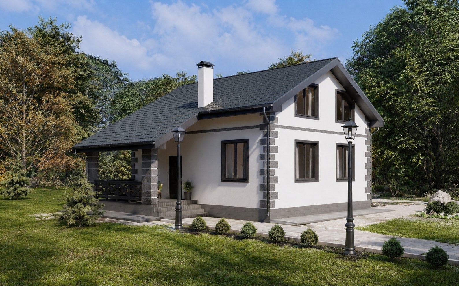Двухэтажный дом из керамзитобетонных блоков (129 м²)