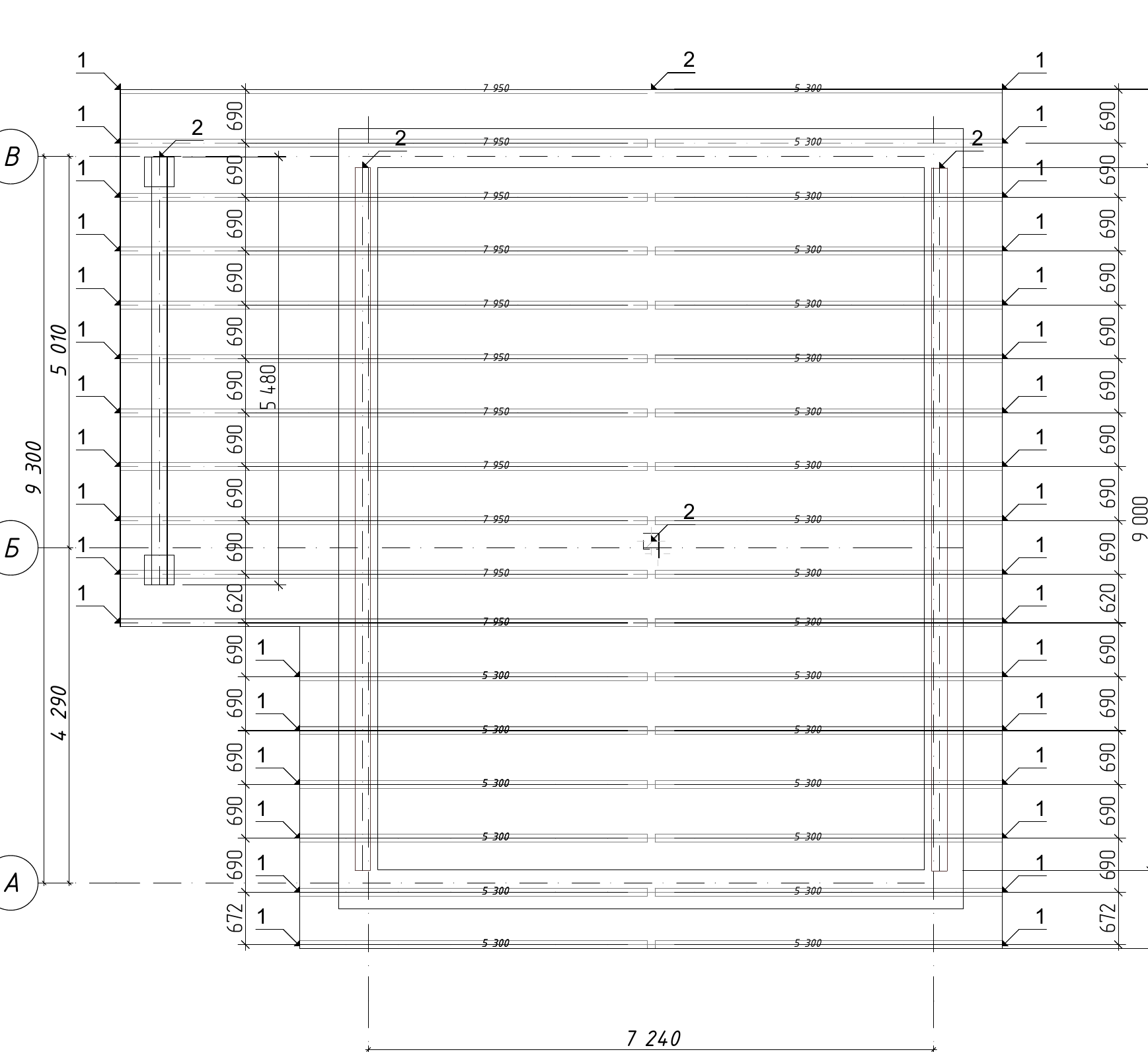 Схема расположения стропильной кровли: стропильные ноги 200×100 с шагом 690, мауэрлат 200×200 по контуру, спецификация элементов (проект, лист КР-12)